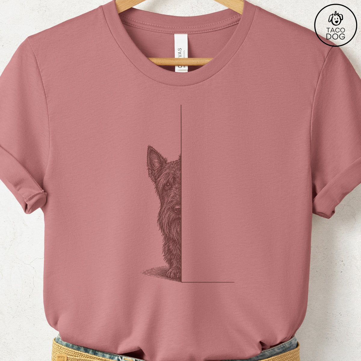 Scottie Peeking T-Shirt Heather Mauve Taco-Dog