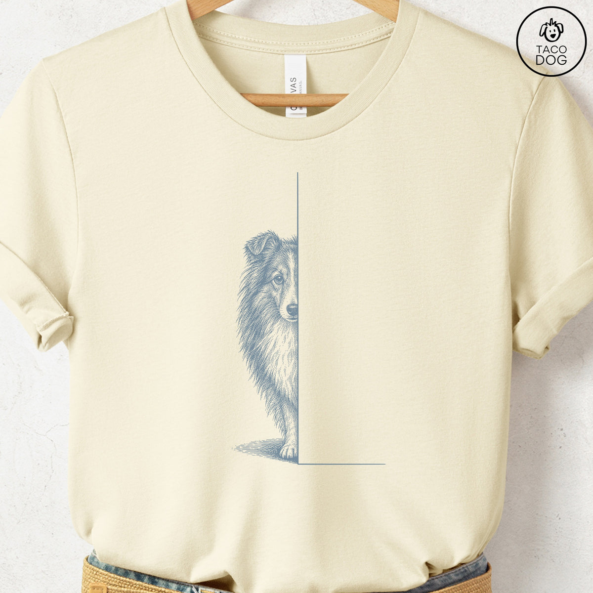 Shetland Sheepdog Peeking T-Shirt Natural Taco-Dog