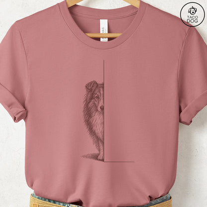 Shetland Sheepdog Peeking T-Shirt Heather Mauve Taco-Dog