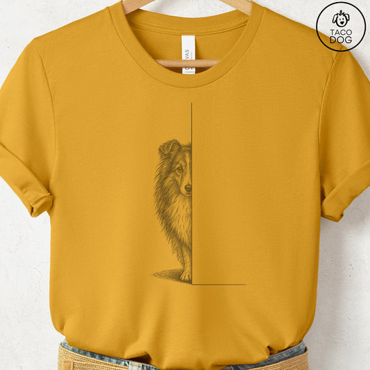 Shetland Sheepdog Peeking T-Shirt Mustard Taco-Dog