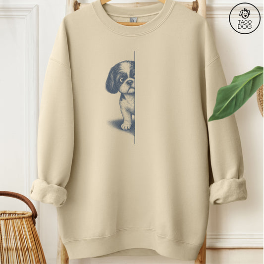 Shih Tzu Peeking Sweatshirt Sand Taco-Dog
