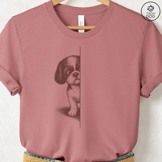Shih Tzu Peeking T-Shirt Heather Mauve Taco-Dog
