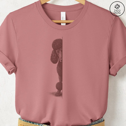 Poodle Peeking T-Shirt Heather Mauve Taco-Dog