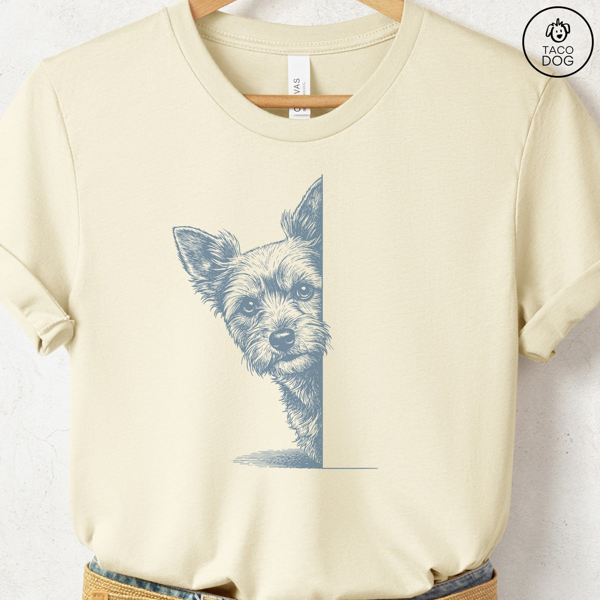 Yorkshire Terrier Yorkie Peeking T-Shirt Natural Taco-Dog
