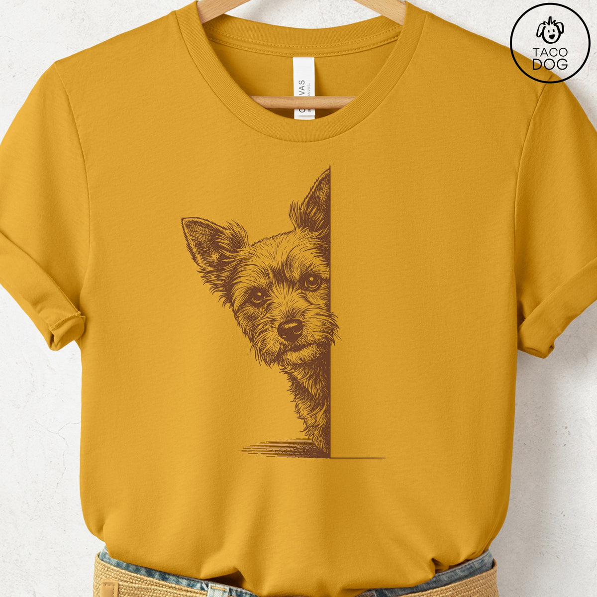Yorkshire Terrier Yorkie Peeking T-Shirt Mustard Taco-Dog