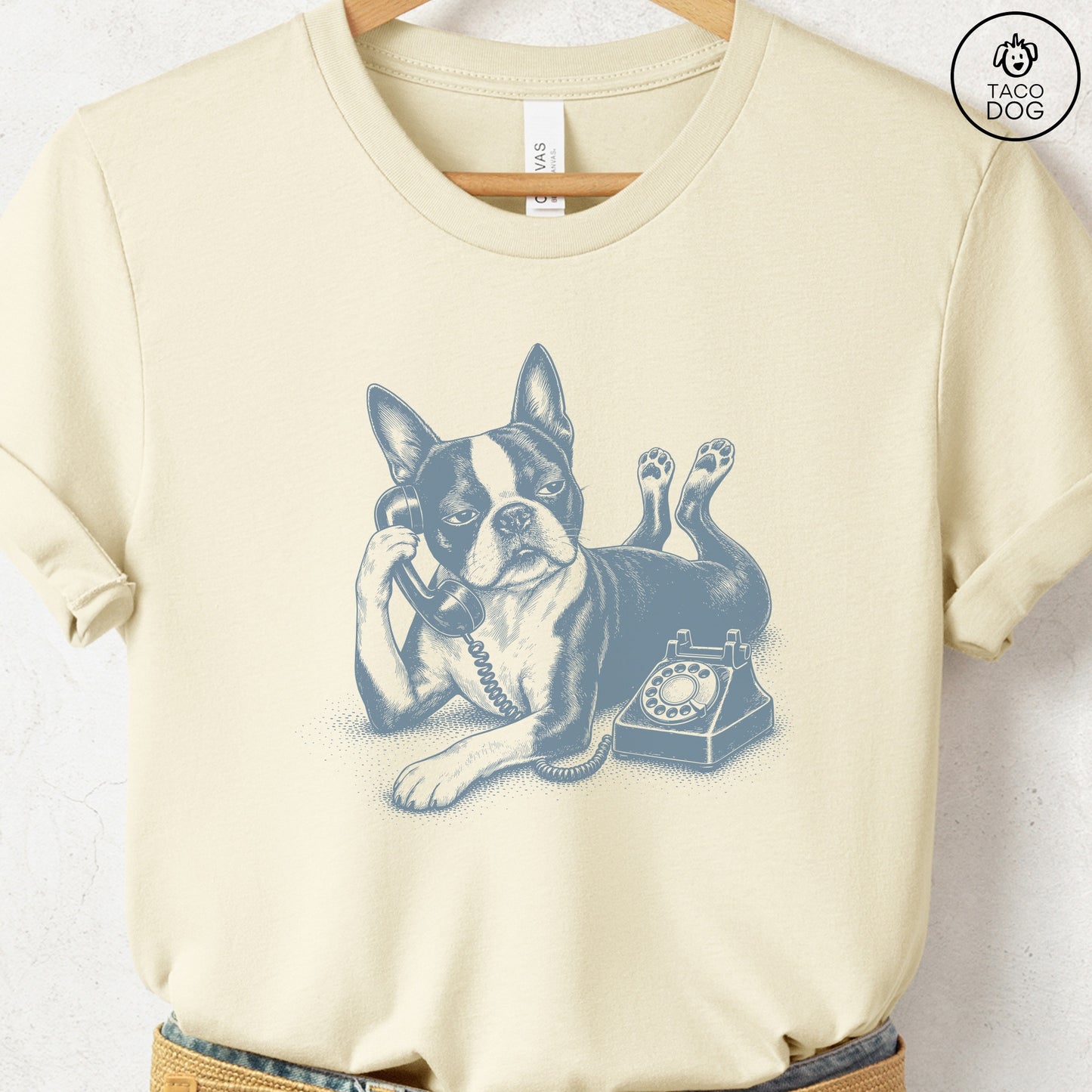 Boston Terrier Phone T-Shirt Natural Taco-Dog