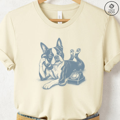Boston Terrier Phone T-Shirt Natural Taco-Dog