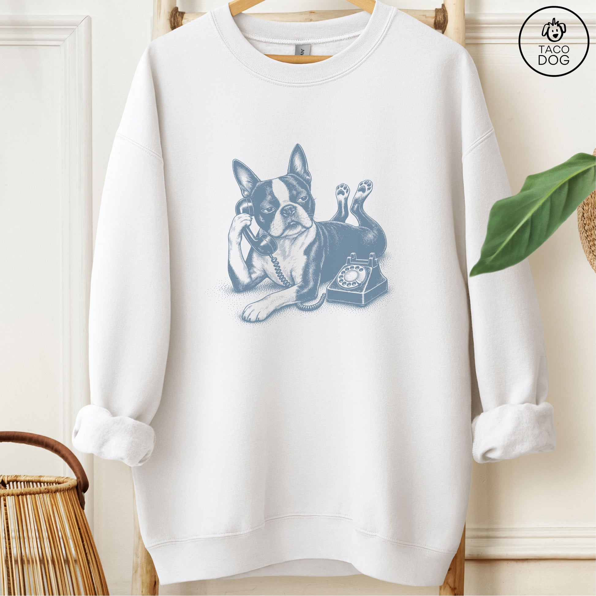 Boston Terrier Phone Sweatshirt White Taco-Dog