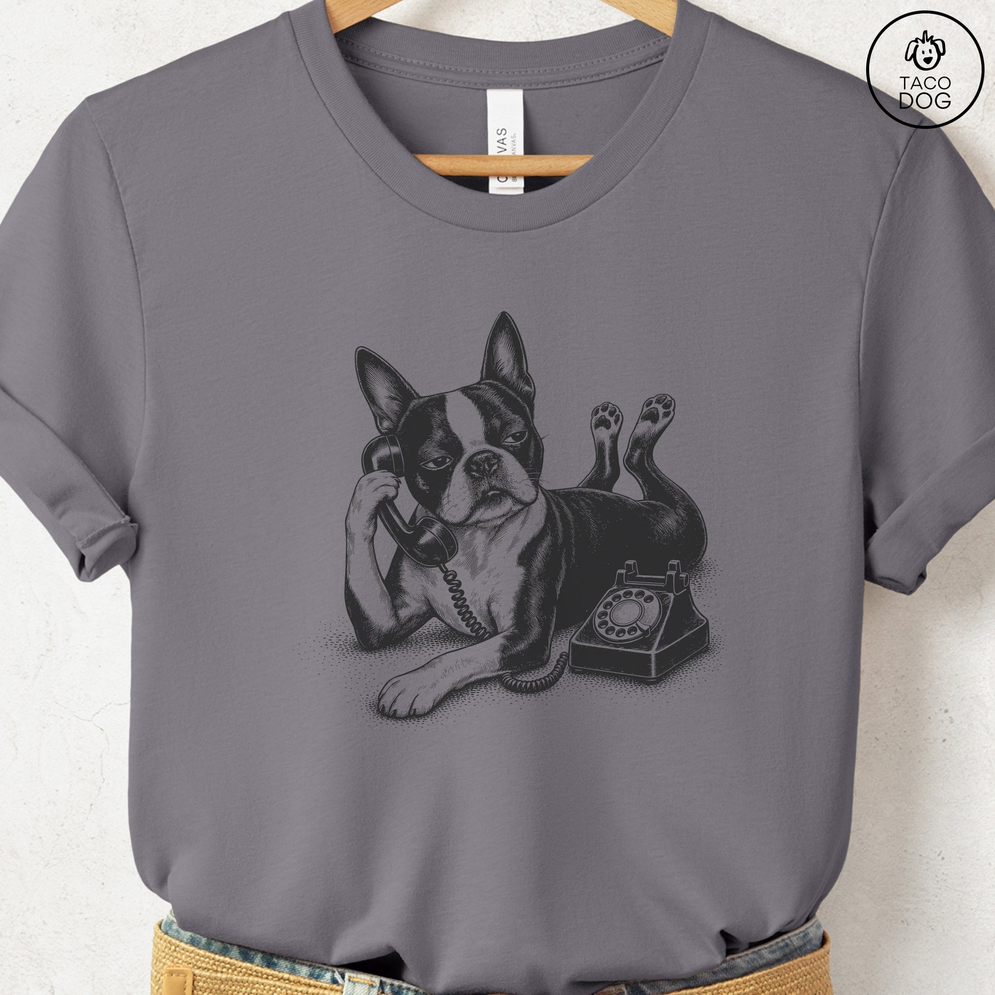 Boston Terrier Phone T-Shirt Storm Taco-Dog