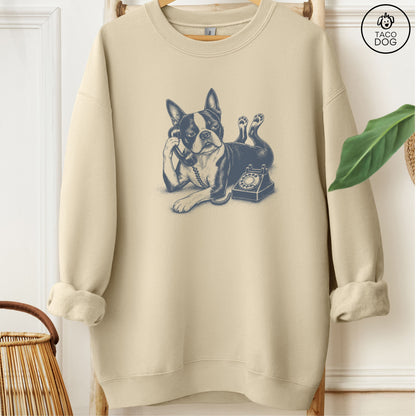 Boston Terrier Phone Sweatshirt Sand Taco-Dog