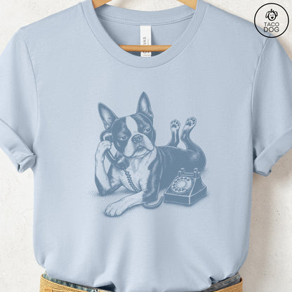 Boston Terrier Phone T-Shirt Light Blue Taco-Dog