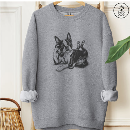 Boston Terrier Phone Sweatshirt Graphite Heather Taco-Dog