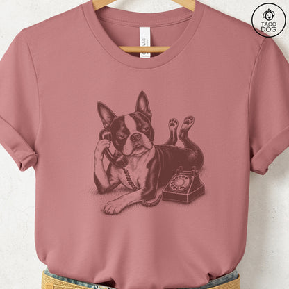 Boston Terrier Phone T-Shirt Heather Mauve Taco-Dog