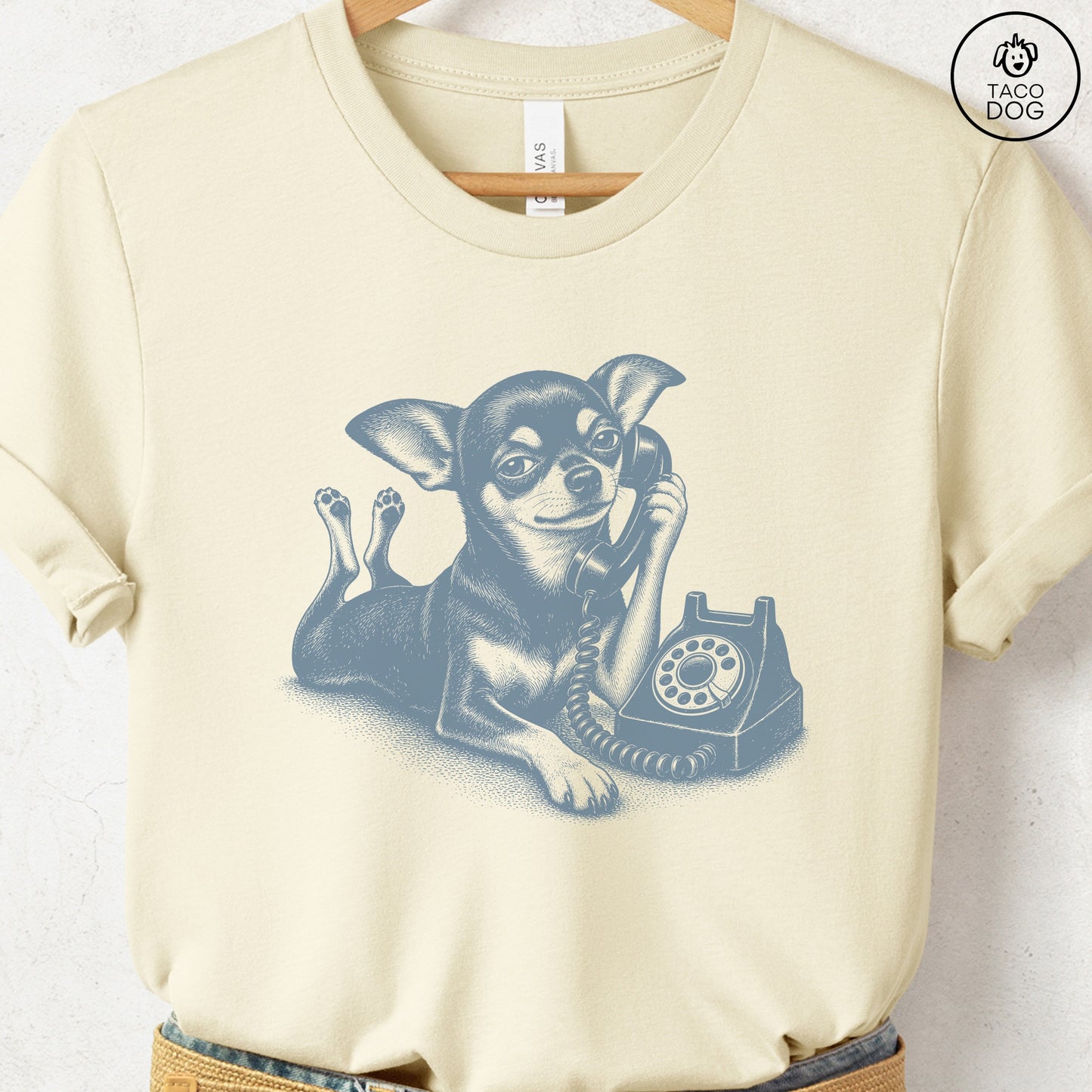 Chihuahua Phone T-Shirt Natural Taco-Dog