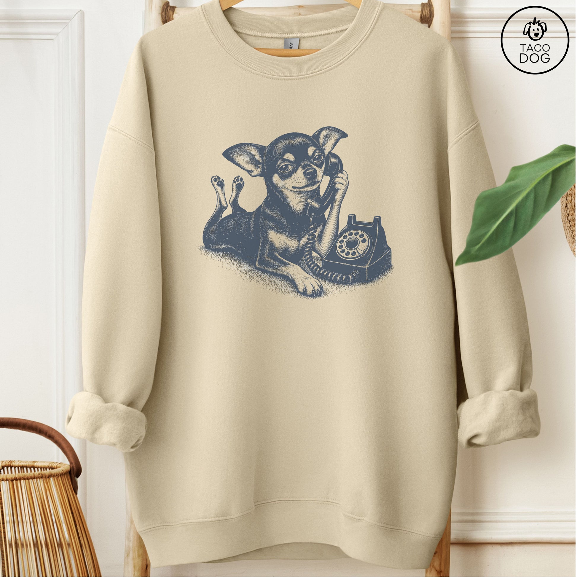 Chihuahua Phone Sweatshirt Sand Taco-Dog