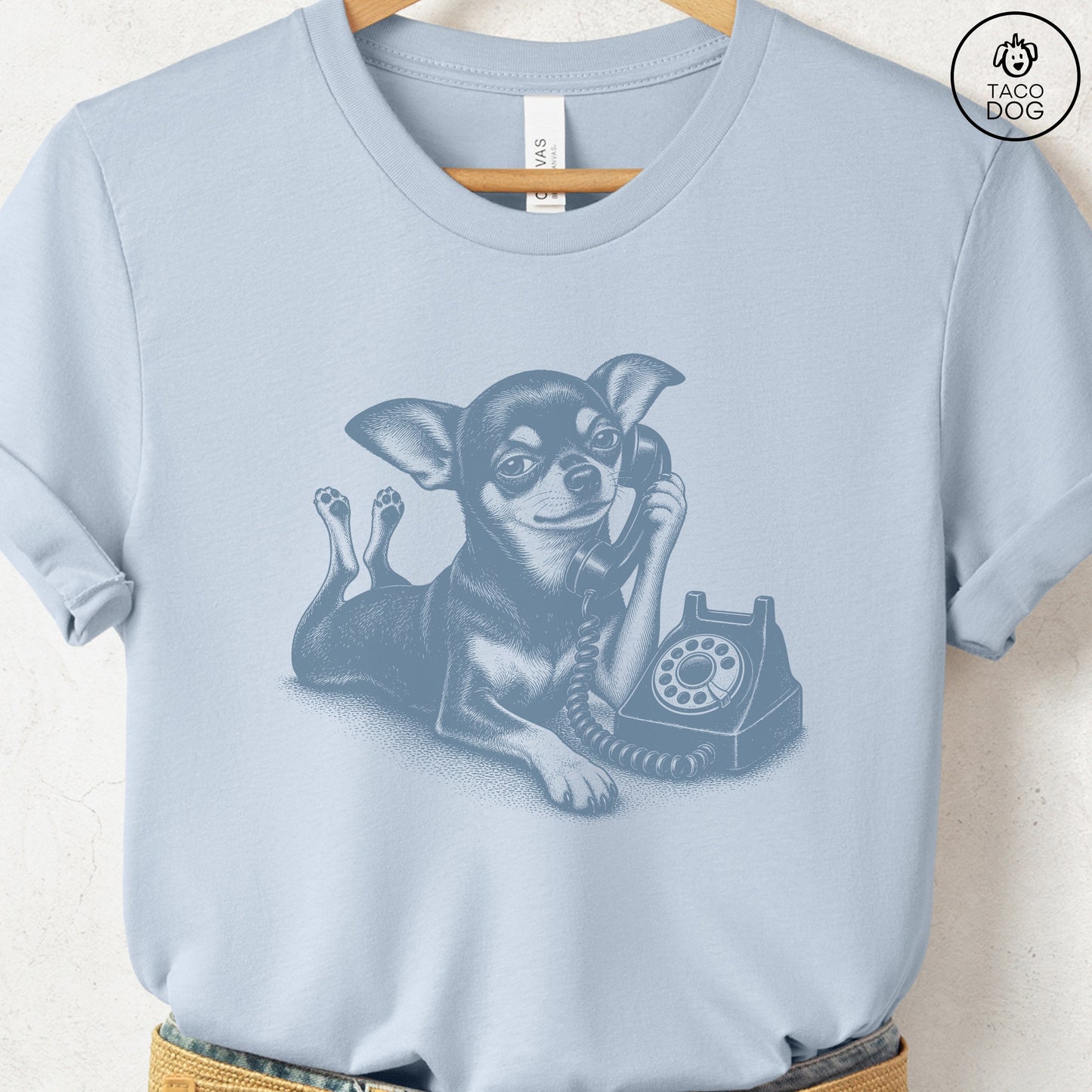 Chihuahua Phone T-Shirt Light Blue Taco-Dog