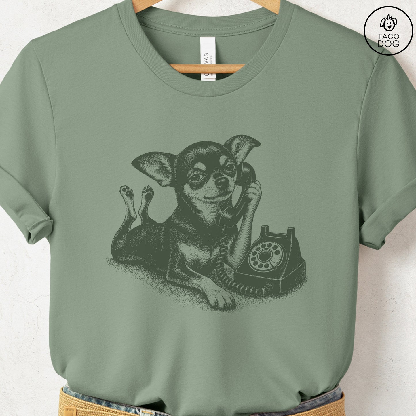 Chihuahua Phone T-Shirt Sage Taco-Dog