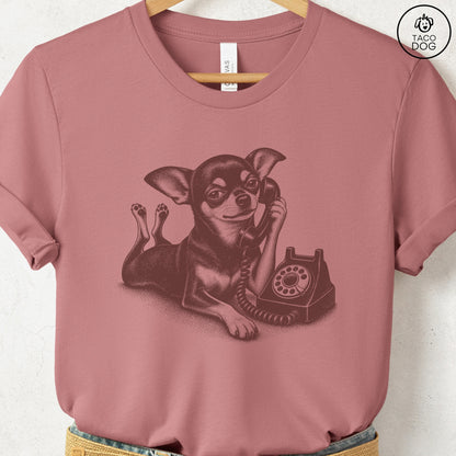 Chihuahua Phone T-Shirt Heather Mauve Taco-Dog