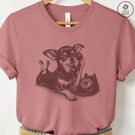 Chihuahua Phone T-Shirt Heather Mauve Taco-Dog