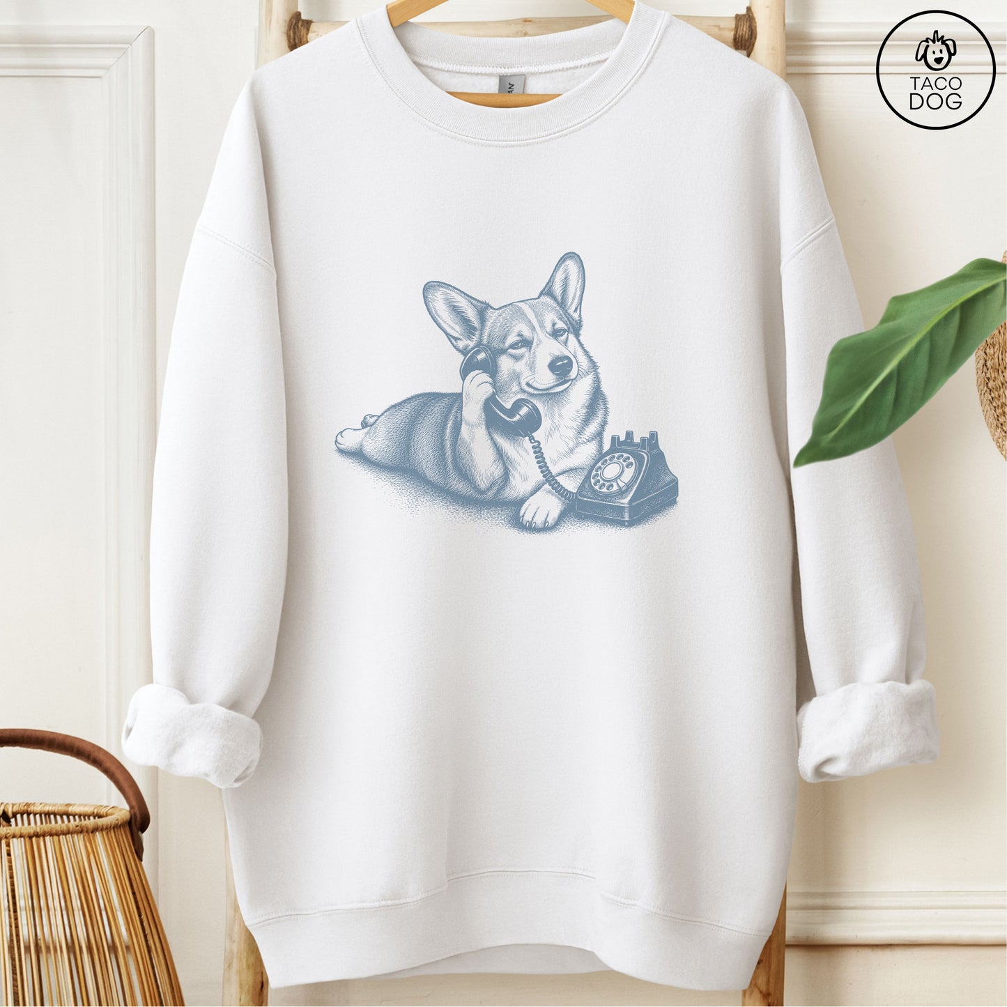 Corgi Phone Sweatshirt White Taco-Dog