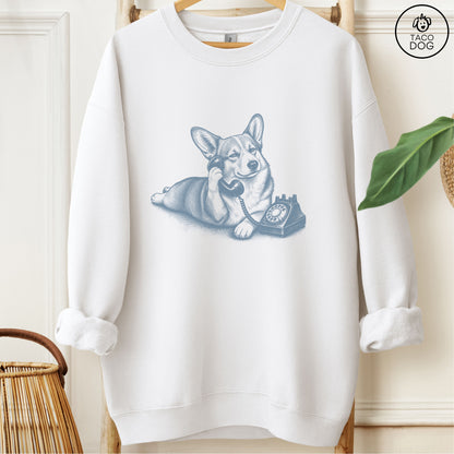 Corgi Phone Sweatshirt White Taco-Dog