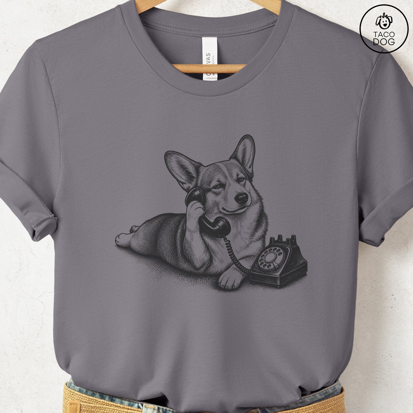 Corgi Phone T-Shirt Storm Taco-Dog