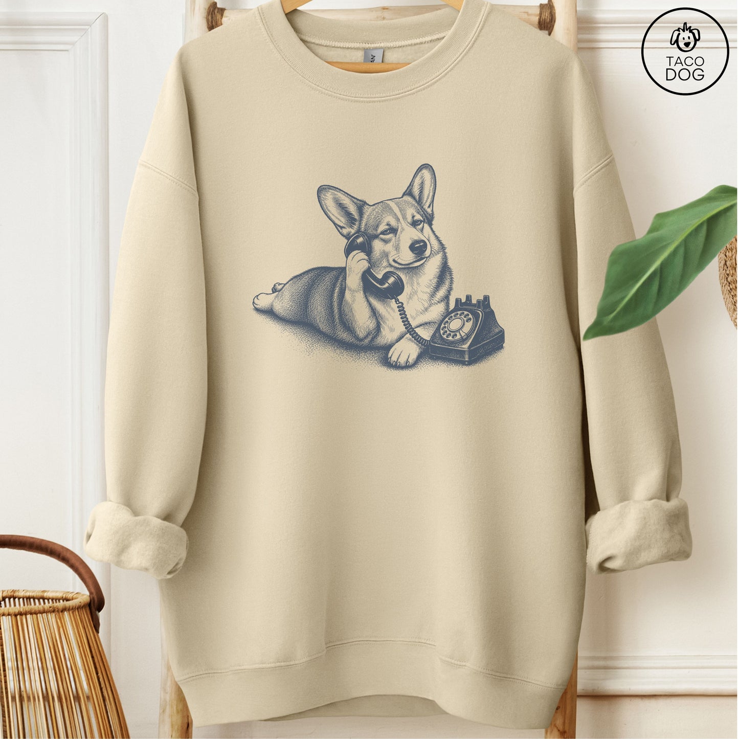 Corgi Phone Sweatshirt Sand Taco-Dog