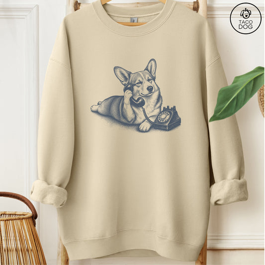 Corgi Phone Sweatshirt Sand Taco-Dog