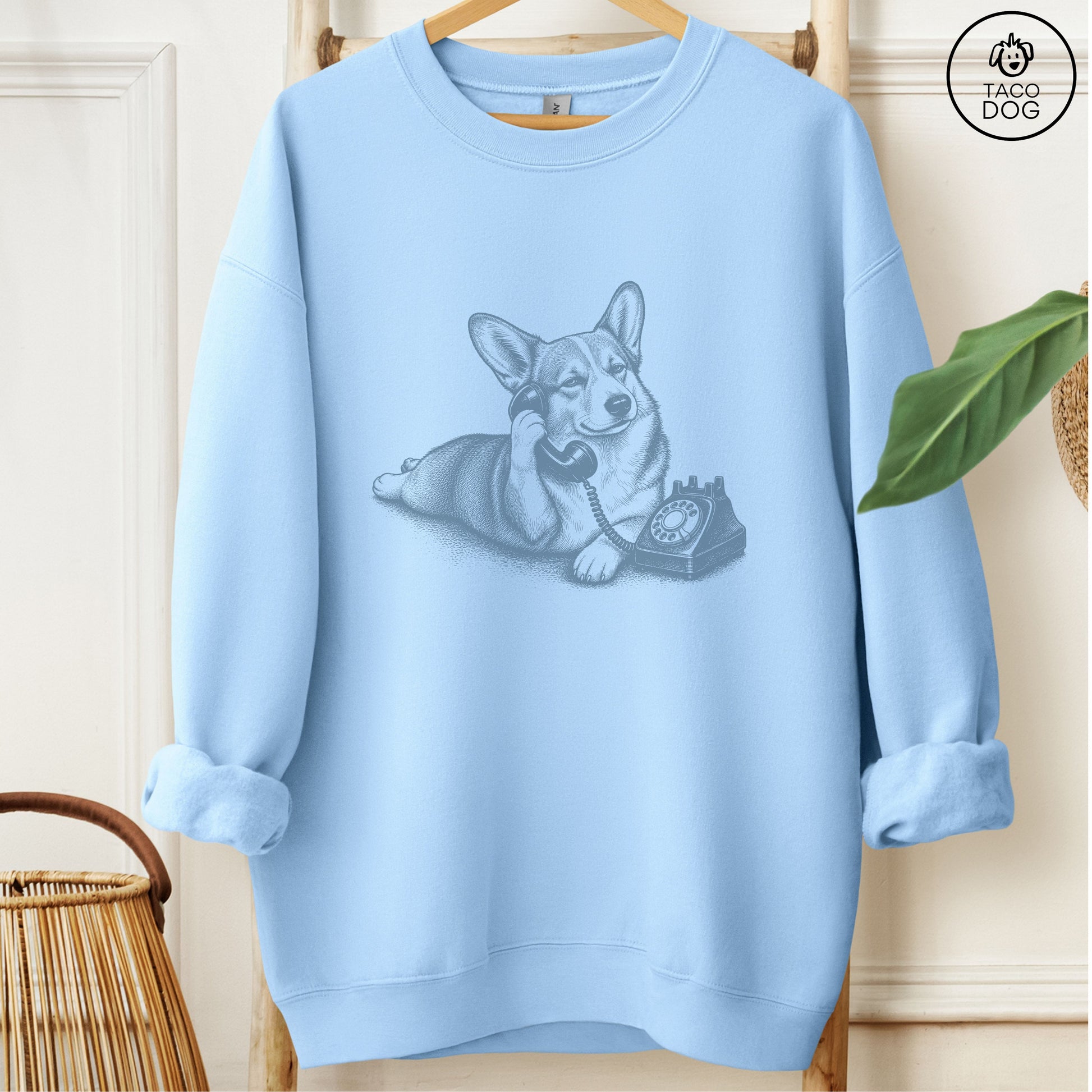Corgi Phone Sweatshirt Light Blue Taco-Dog