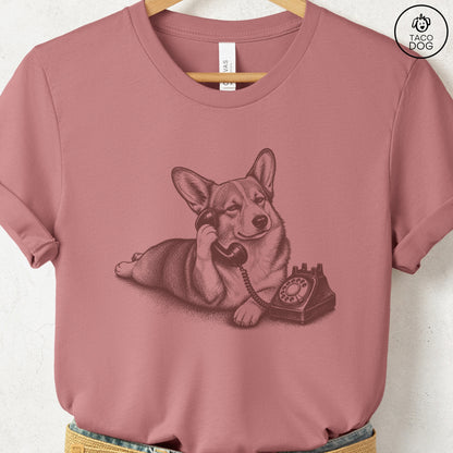 Corgi Phone T-Shirt Heather Mauve Taco-Dog
