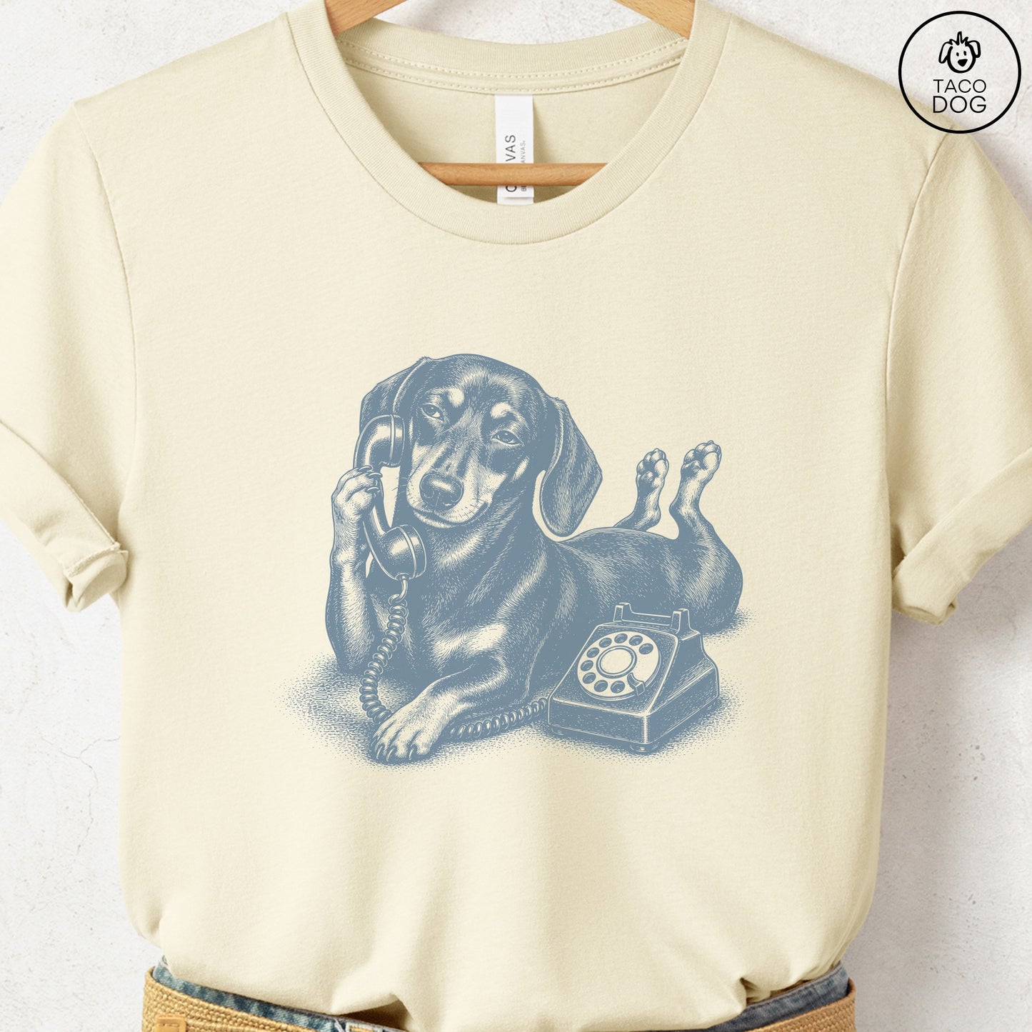 Dachshund Phone T-Shirt Natural Taco-Dog