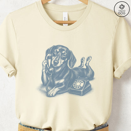 Dachshund Phone T-Shirt Natural Taco-Dog