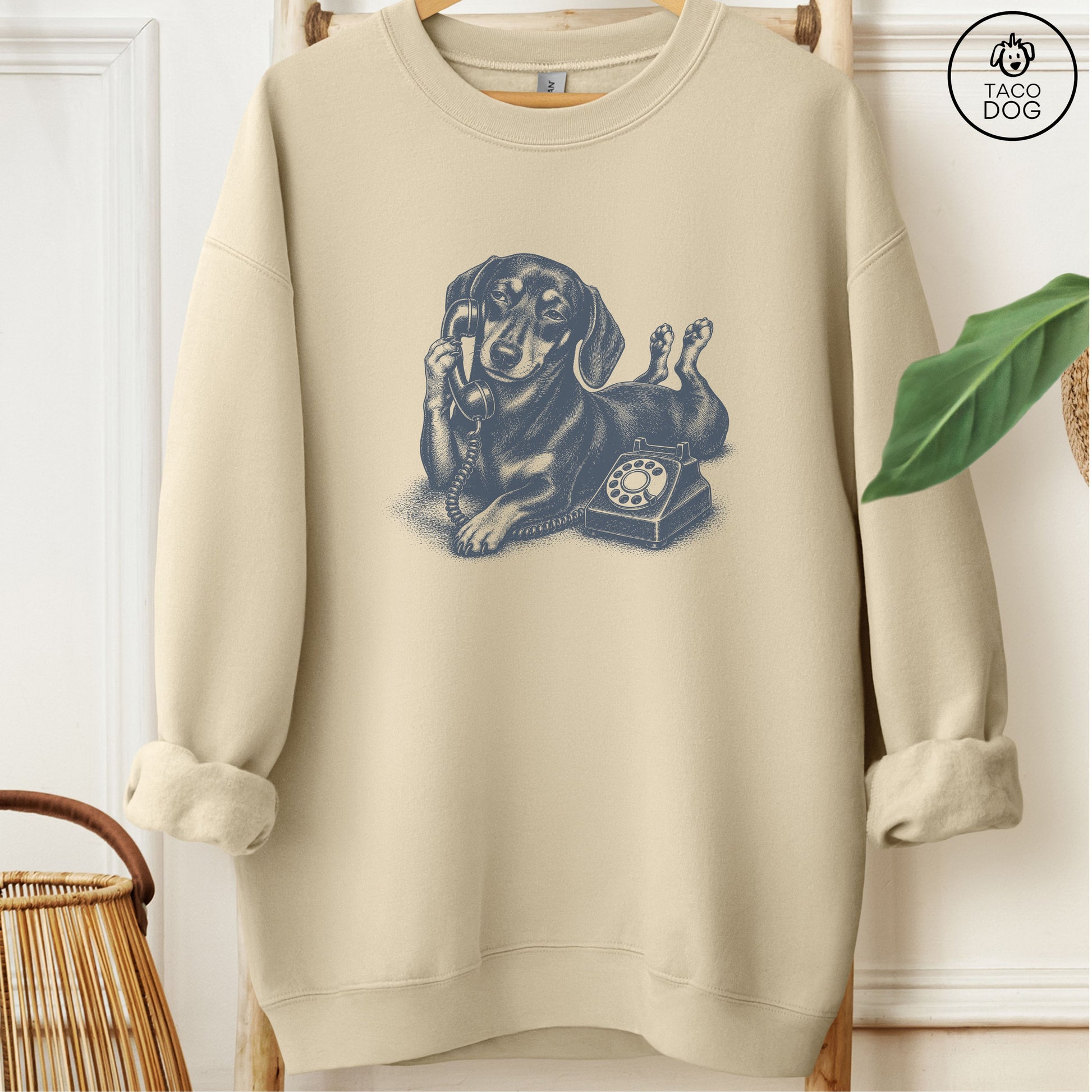 Dachshund Phone Sweatshirt Sand Taco-Dog