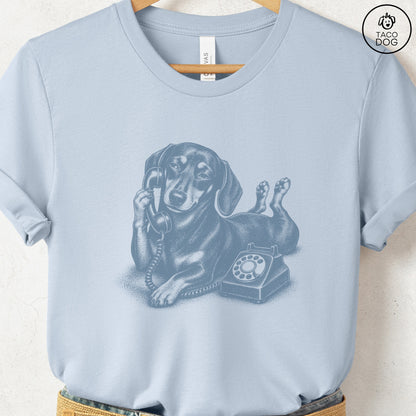 Dachshund Phone T-Shirt Light Blue Taco-Dog