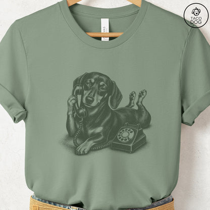 Dachshund Phone T-Shirt Sage Taco-Dog
