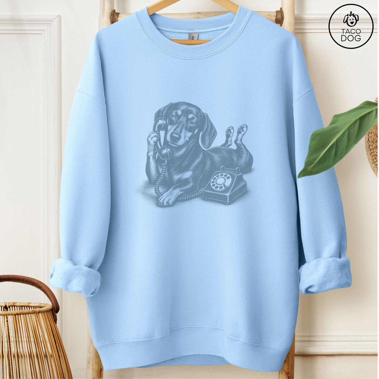 Dachshund Phone Sweatshirt Light Blue Taco-Dog