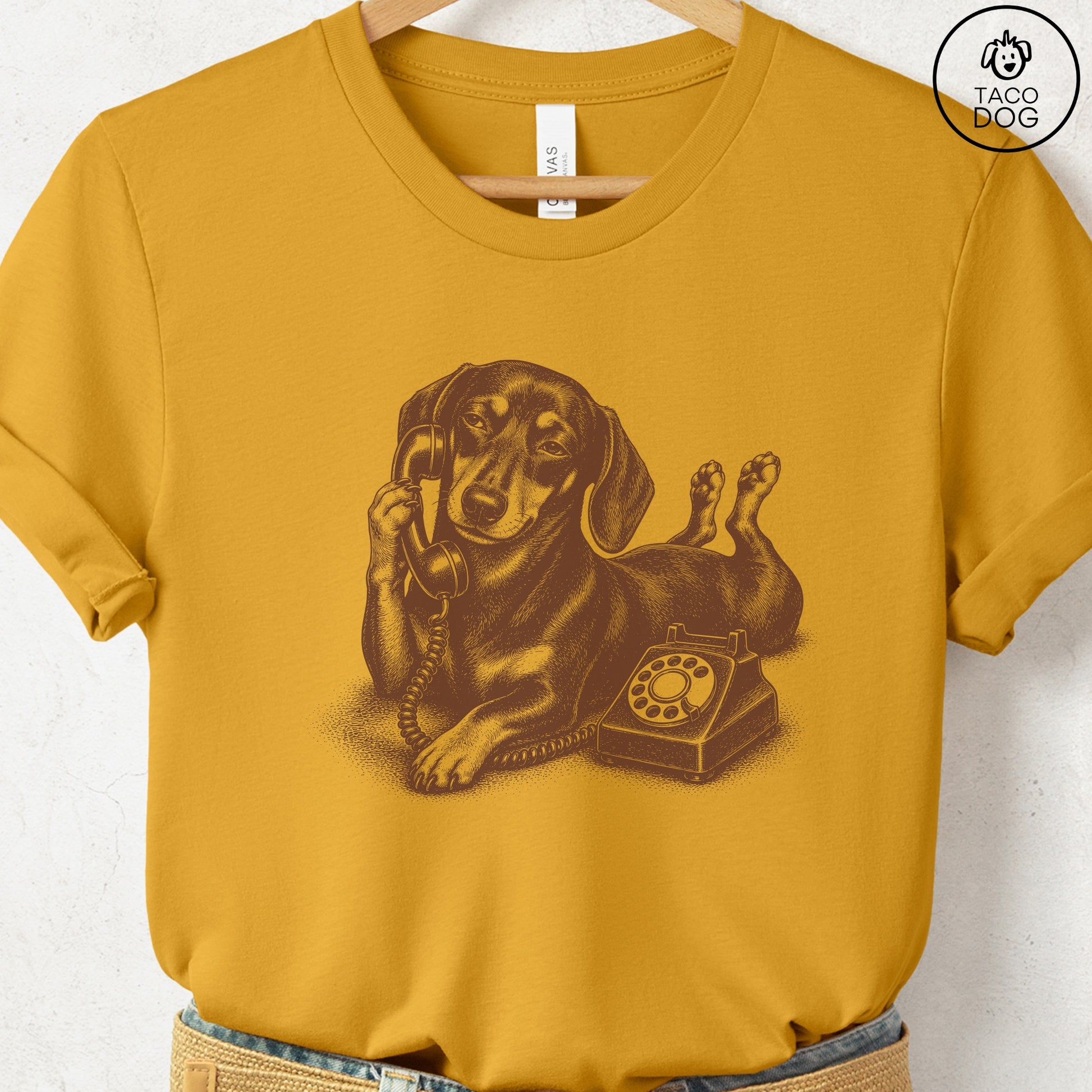 Dachshund Phone T-Shirt Mustard Taco-Dog