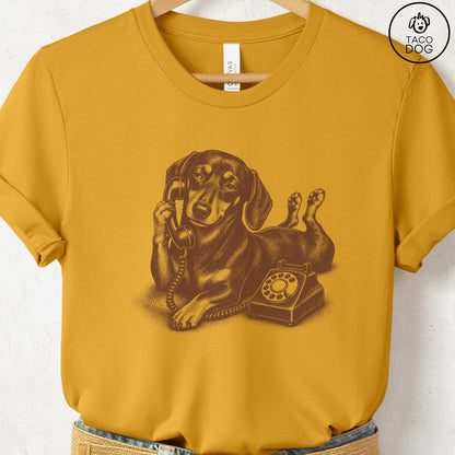Dachshund Phone T-Shirt Mustard Taco-Dog
