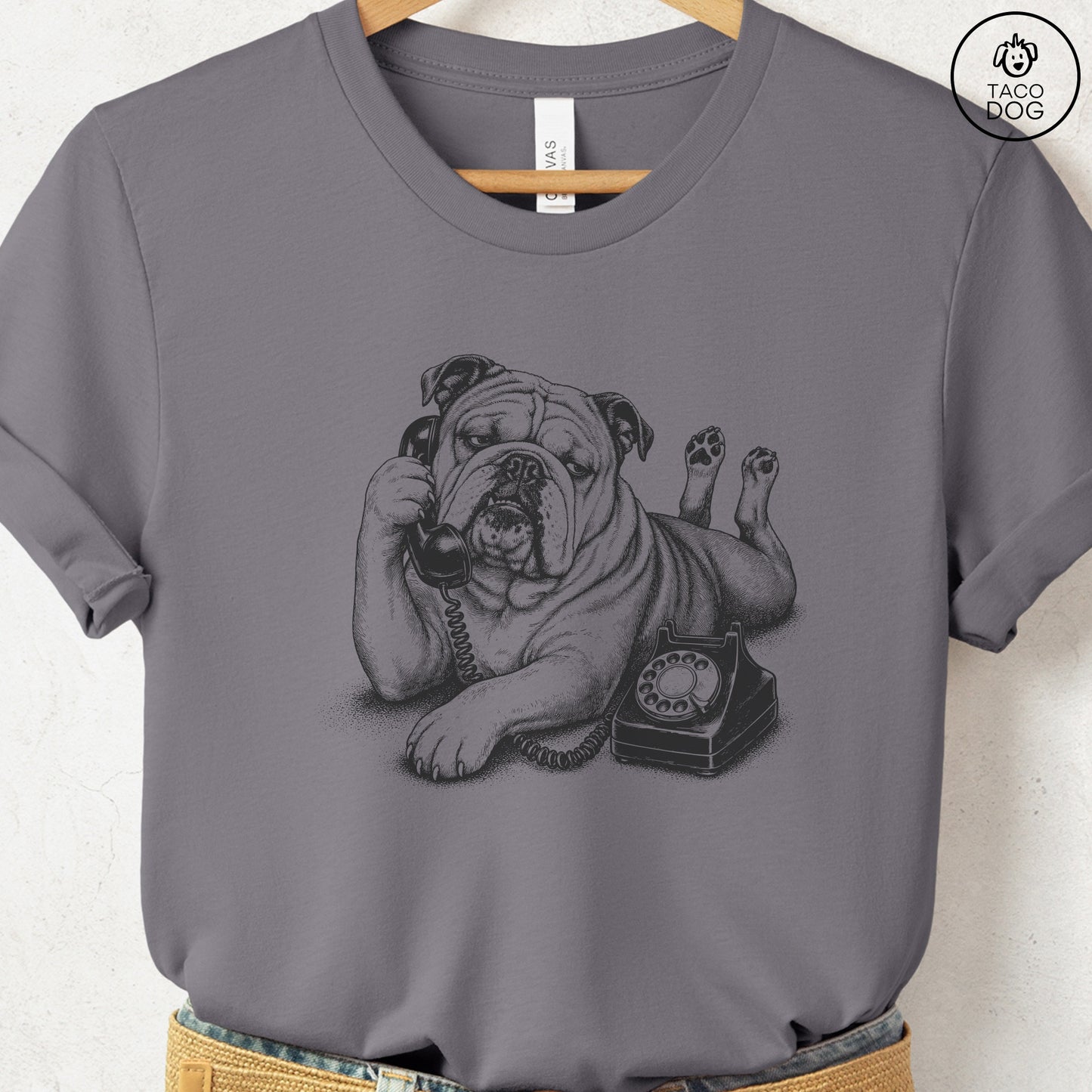 English Bulldog Phone T-Shirt Storm Taco-Dog