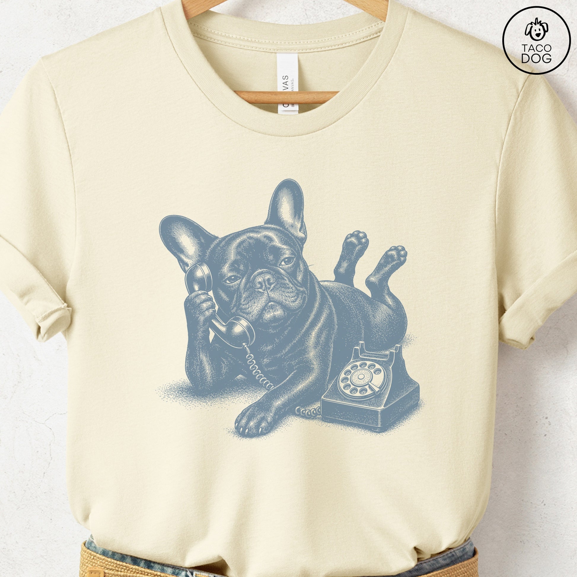 French Bulldog Frenchie Phone T-Shirt Natural Taco-Dog