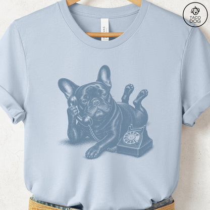 French Bulldog Frenchie Phone T-Shirt Light Blue Taco-Dog