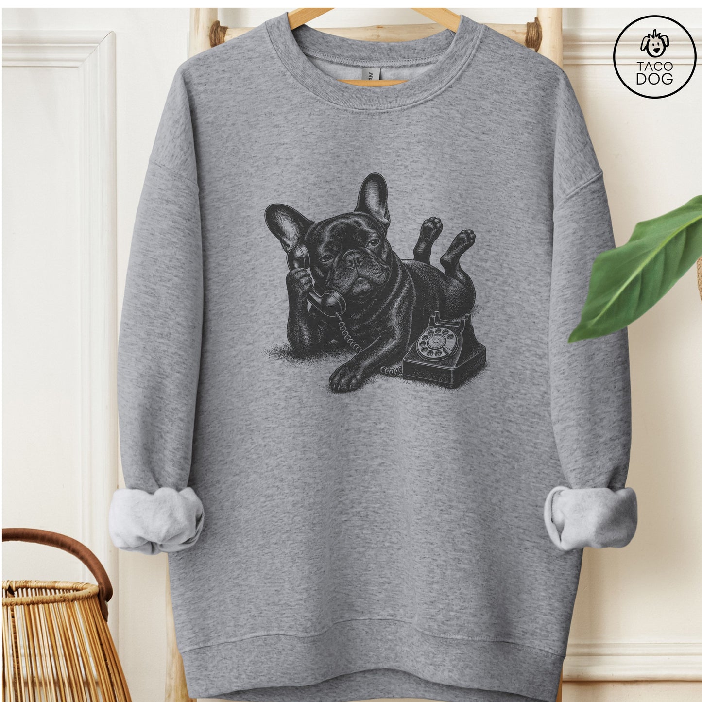 French Bulldog Frenchie Phone Sweatshirt Graphite Heather Taco-Dog