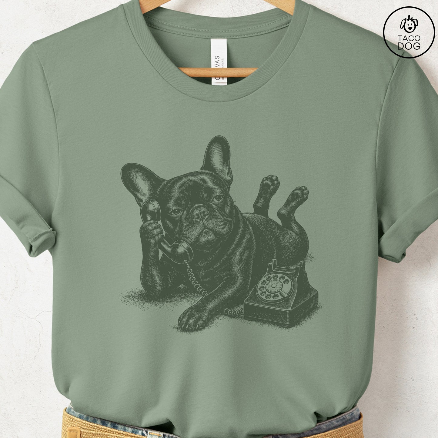 French Bulldog Frenchie Phone T-Shirt Sage Taco-Dog