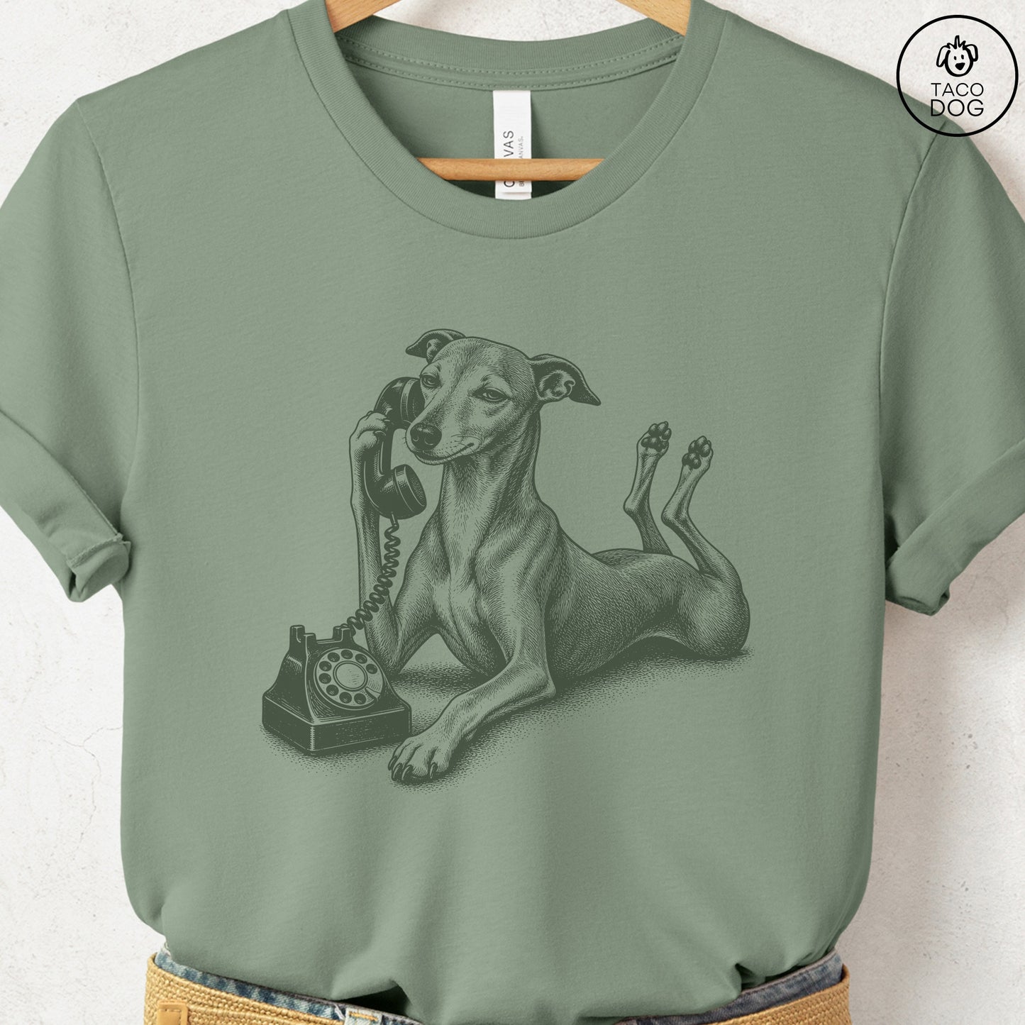 Italian Greyhound Whippet Phone T-Shirt Sage Taco-Dog
