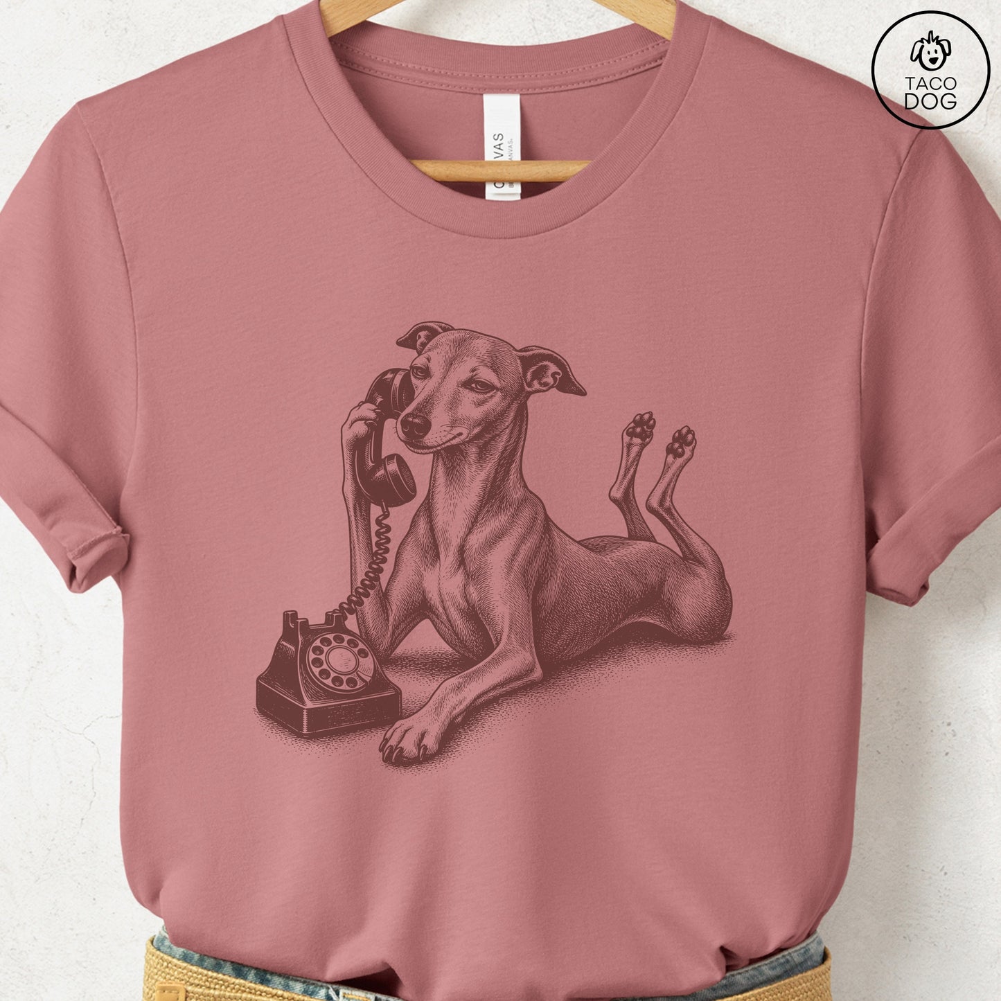 Italian Greyhound Whippet Phone T-Shirt Heather Mauve Taco-Dog
