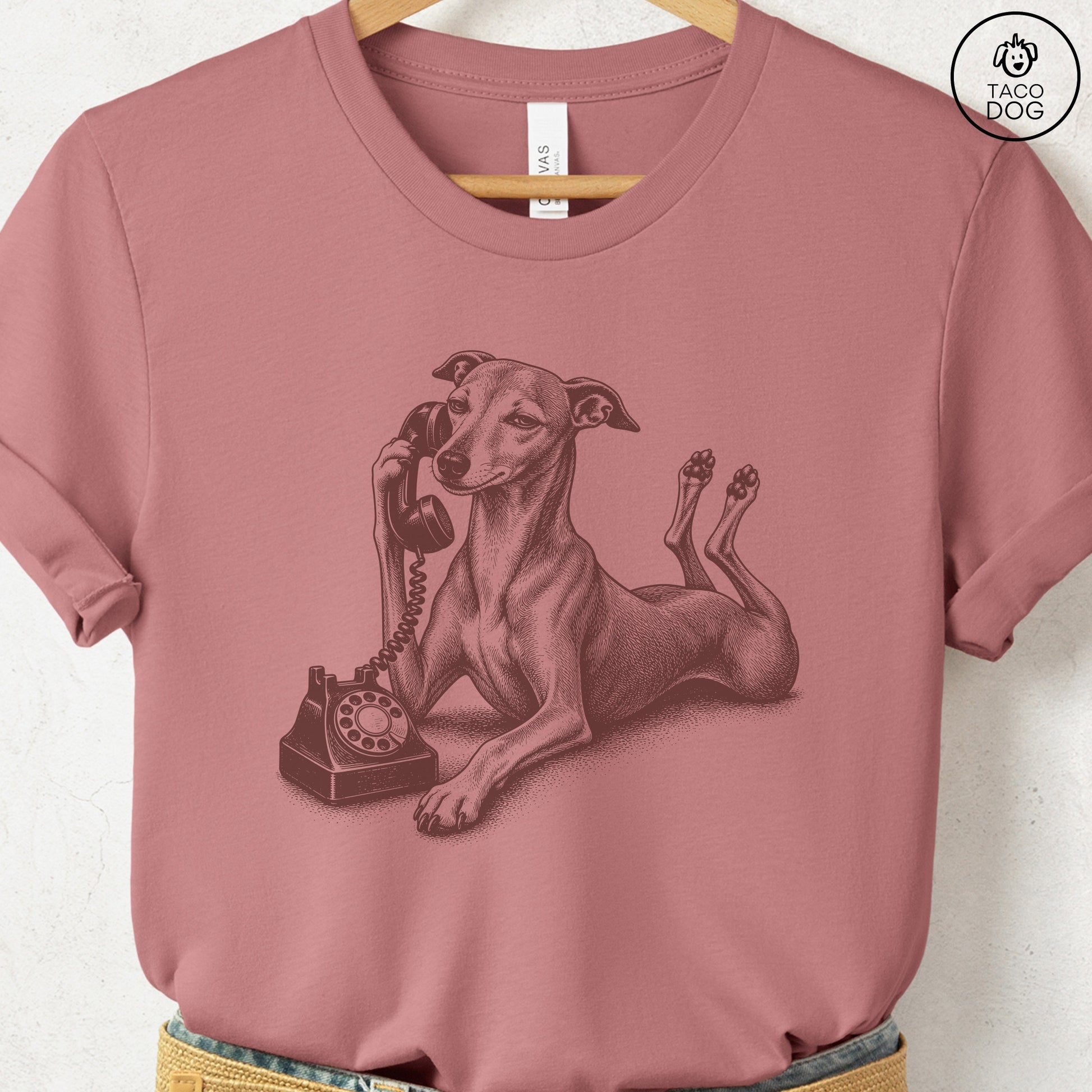 Italian Greyhound Whippet Phone T-Shirt Heather Mauve Taco-Dog