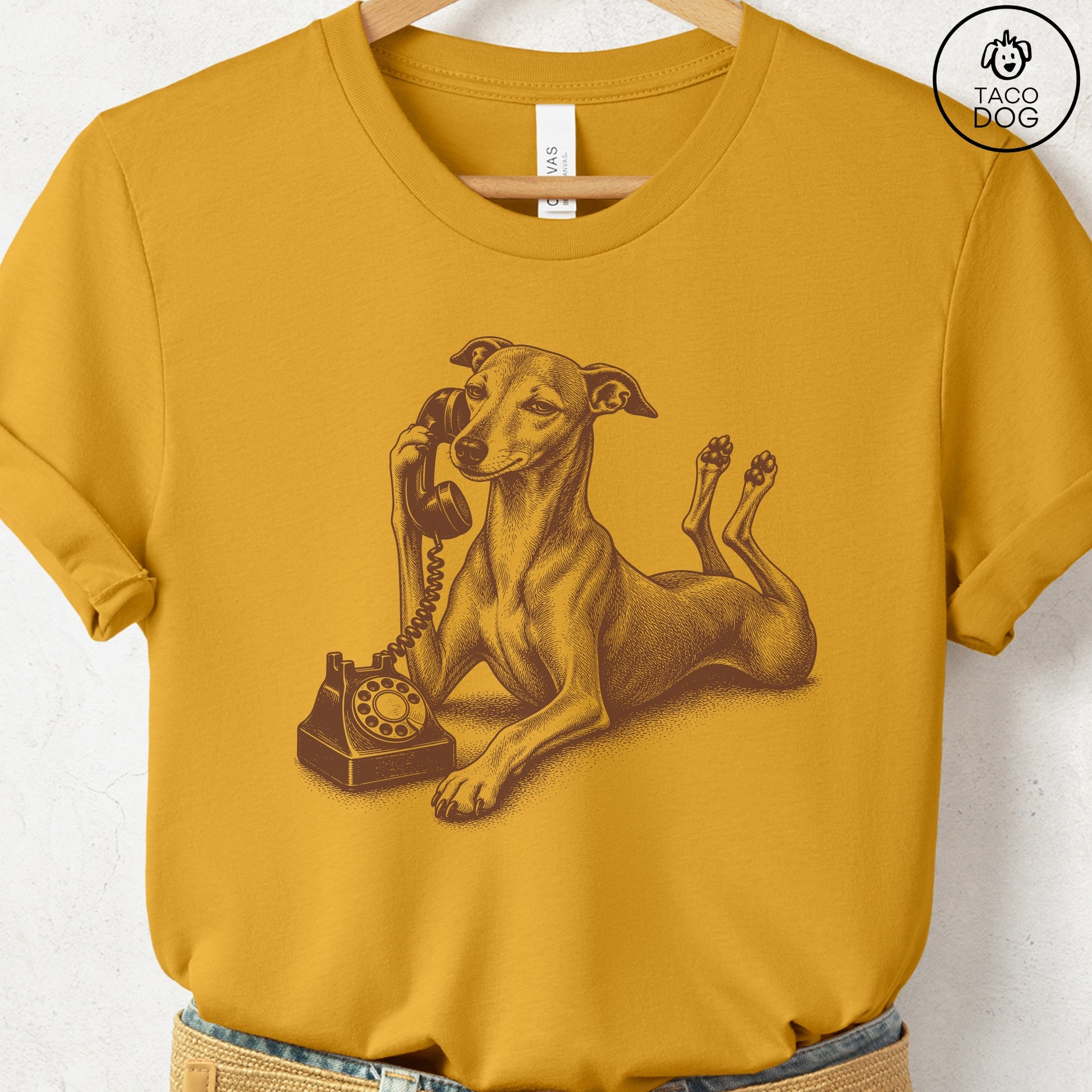Italian Greyhound Whippet Phone T-Shirt Mustard Taco-Dog