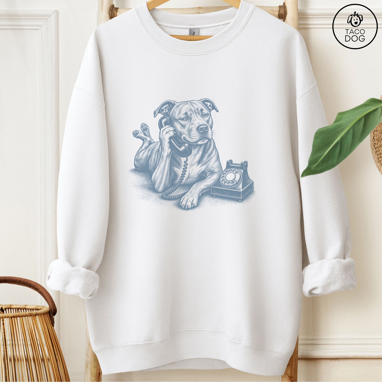 Pitbull Phone Sweatshirt White Taco-Dog