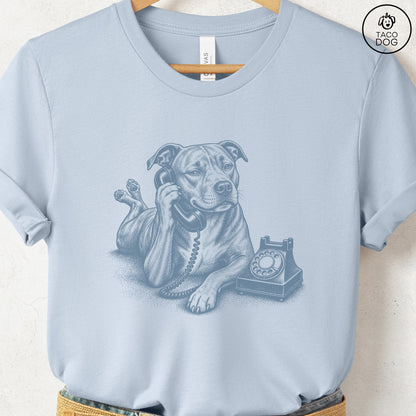 Pitbull Phone T-Shirt Light Blue Taco-Dog