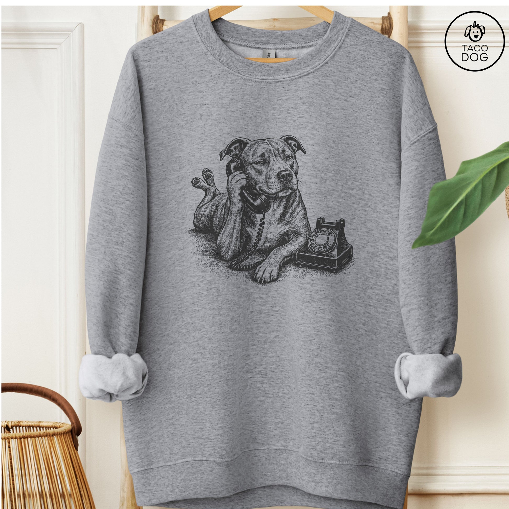 Pitbull Phone Sweatshirt Graphite Heather Taco-Dog
